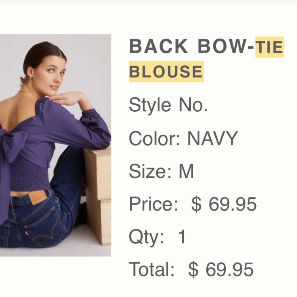 Sunday in Brooklyn Navy Back Bow-Tie Blouse